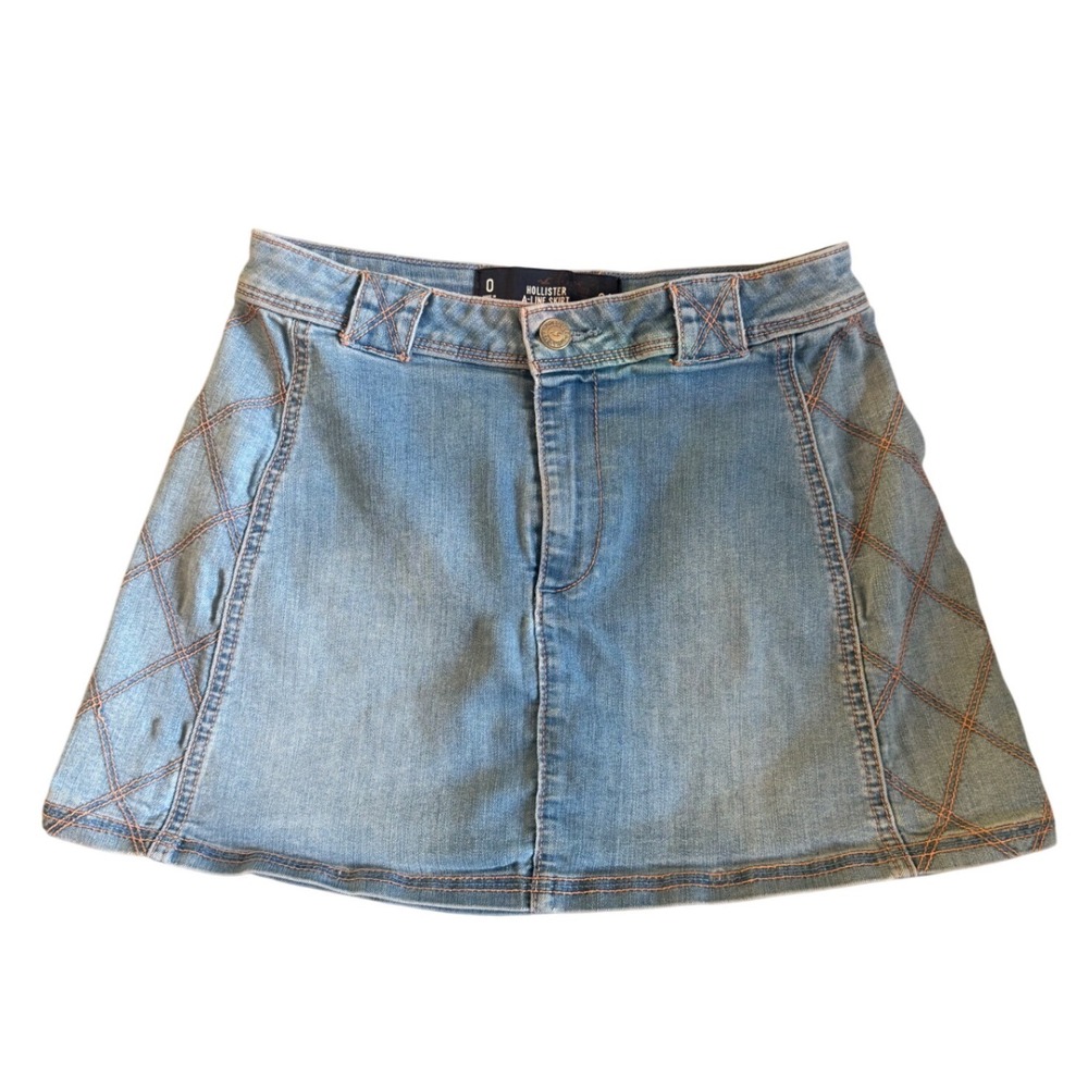 Hollister‎ Womens Blue Denim A-Line Mini Skirt Lattice Stitch Light Wash Size 0
